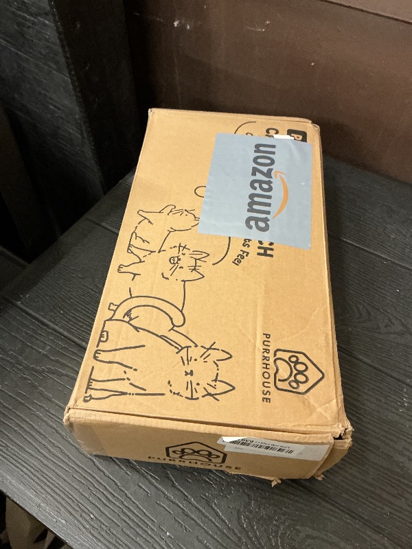 Photo 1 of [Ready to Gift] PURRHOUSE 45LBS Cat Window Perch with Bolster, Hammock Seat with Plywood & Metal Frame, Cat Bed for Windowsill, Bedside and Cabinet (Natural Wood & Brown Cushion, 24.8''W x 9.4''H)