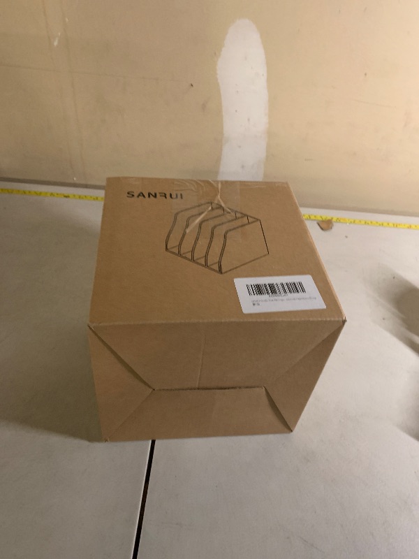 Photo 1 of SANRUI Acrylic Desk File Organizer, 4 Vertical Compartments Clear Magazine File Holder Workspace Sorters, Folder Rack for Office Accessories Organization Storage