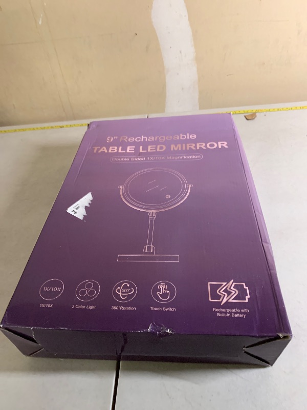 Photo 1 of Rocollos 9" Large Lighted Makeup Mirror with 1X/10X Magnification, 4000mAh Rechargeable Vanity Mirror with Height Adjustable & 3 Color Dimmable Lights (9 Inch-Chrome)