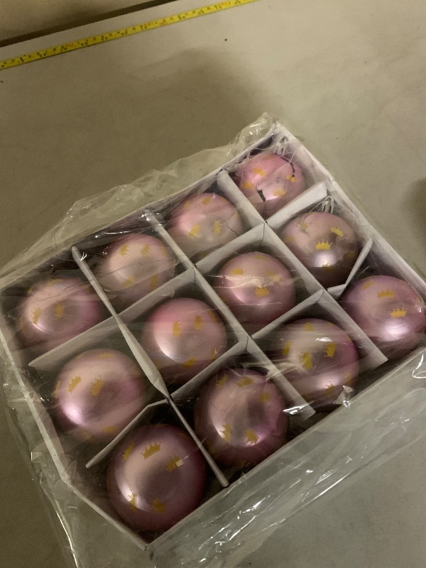 Photo 1 of 24 Pcs 2.4 Inch Pink and Green Witch Christmas Ball Ornament Witch Hat Princess Crown Xmas Tree Hanging Bauble Decoration for Holiday Home Party Supplies