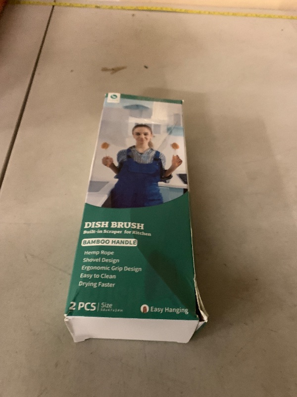 Photo 1 of 2 Pack Kitchen Dish Brush Bamboo Handle Dish Scrubber Built-in Scraper, Scrub Brush for Pans, Pots, Kitchen Sink Cleaning, Dishwashing and Cleaning Brushes are Perfect Cleaning Tools, White