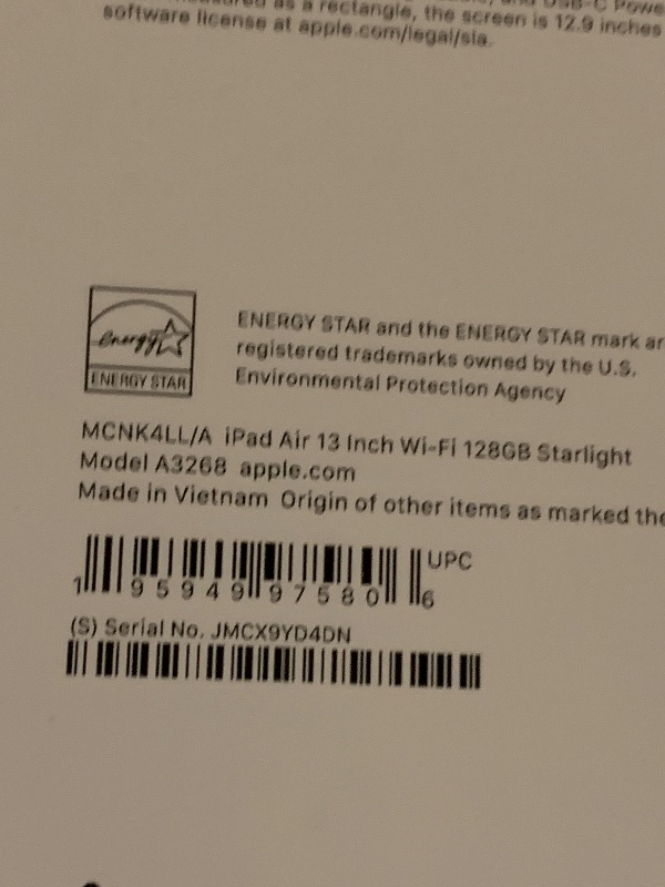 Photo 1 of Apple iPad Air 13-inch with M3 chip Built for Apple Intelligence, Liquid Retina Display, 128GB, 12MP Front/Back Camera, Wi-Fi 6E, Touch ID, All-Day Battery Life — Starlight