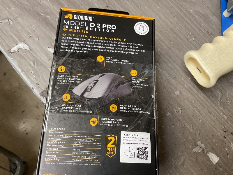 Photo 1 of GLORIOUS Gaming Model D 2 PRO 4K/8K Wireless Gaming Mouse - 2.4GHz, 1ms delay, 4K/8K Polling, 100M clicks, 62g Superlight, Long Battery, 26K DPI BAMF 2.0 Sensor, Ergonomic, 6 Buttons