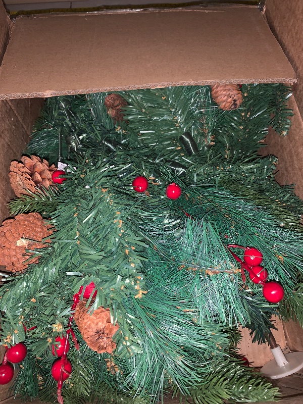 Photo 1 of 2 Pack Lighted Outdoor Christmas Tree Urn Fillers with Timer 8 Mode Warm & Colorful Light Red Berries Pine Cones Battery Operated Tripod Stake Outdoor Light Up Planter Filler Porch Holiday Decor