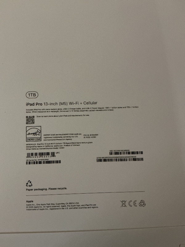 Photo 1 of Apple iPad Pro 13-inch (M5): Ultra Retina XDR Display - Nano-Texture Glass, 1TB, 12MP Front/Back Camera, LiDAR Scanner, Wi-Fi 7 with Apple N1 + 5G Cellular with C1X chip, Face ID — Space Black