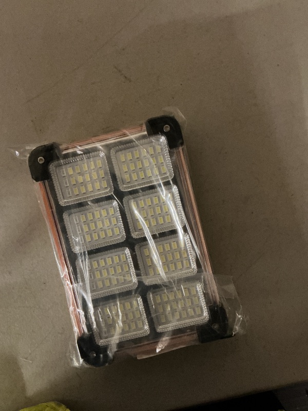 Photo 1 of 120W Solar Rechargeable Work Light, 144 LED 10000LM Portable Flood Light with Stand, IP66 Waterproof 4 Modes LED Job Site Lighting Flashlights for Mechanic Camping Fishing Car Repair