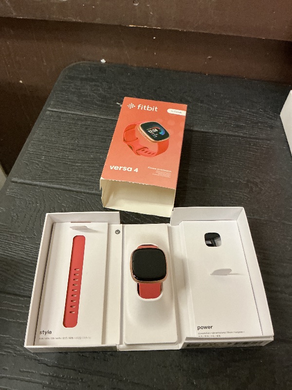 Photo 1 of Fitbit Versa 4 Fitness Smartwatch with Daily Readiness, GPS, 24/7 Heart Rate, 40+ Exercise Modes, Sleep Tracking and more, Pink Sand/Copper Rose, One Size (S & L Bands Included)