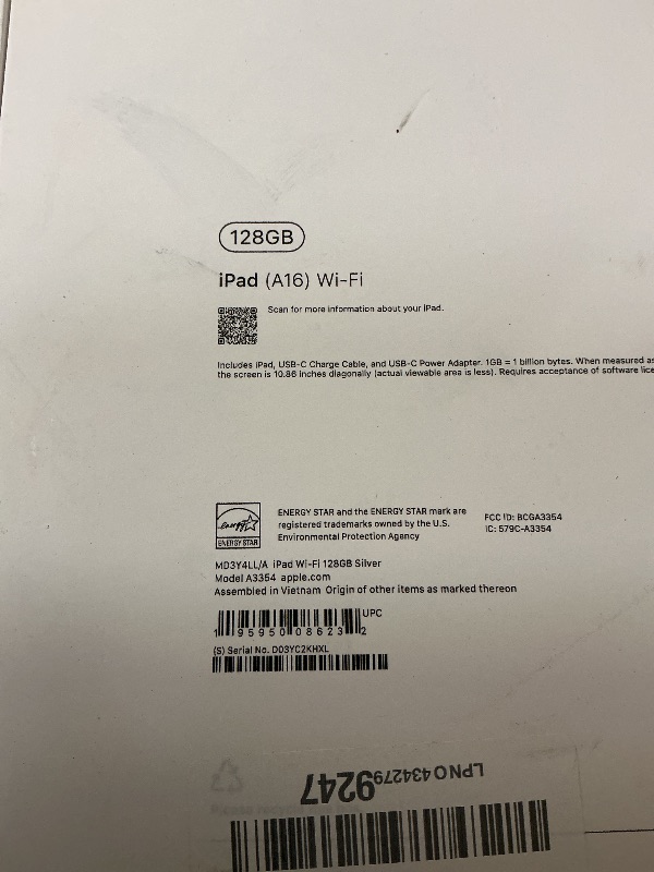 Photo 1 of Apple iPad 11-inch: A16 chip, 11-inch Model, Liquid Retina Display, 128GB, Wi-Fi 6, 12MP Front/12MP Back Camera, Touch ID, All-Day Battery Life — Silver