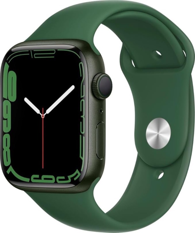 Photo 1 of Apple Watch Series 7 (GPS, 45mm) Green Aluminum Case with Clover Sport Band, Regular (Renewed)