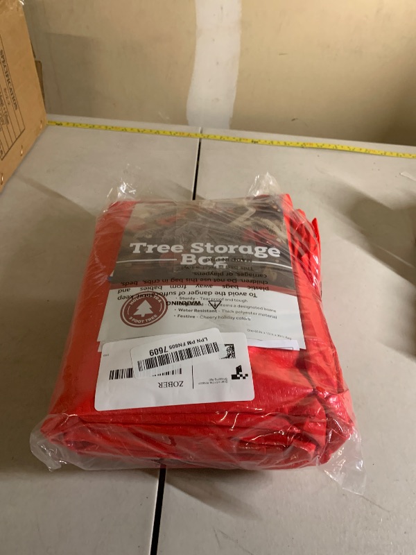 Photo 1 of ZOBER 9 Ft Large Christmas Tree Storage Bag - Fits 9 Ft Artificial Trees - Plastic, Waterproof Christmas Tree Bag For Storage Box For Xmas - Strong, Durable Handles - Label Card Slot - Red