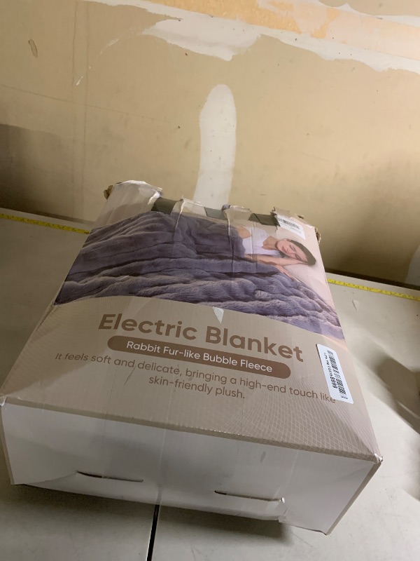 Photo 1 of Heated Blanket Throw, Fast Heating Blanket Throw with 1/2/4/6/9/12 Hours Auto-Off 8 Heat Level, 62'' * 84'' Cozy Faux Rabbit Fur Bubble Blanket, Soft Fluffy Warm Blanket(Dark Grey)