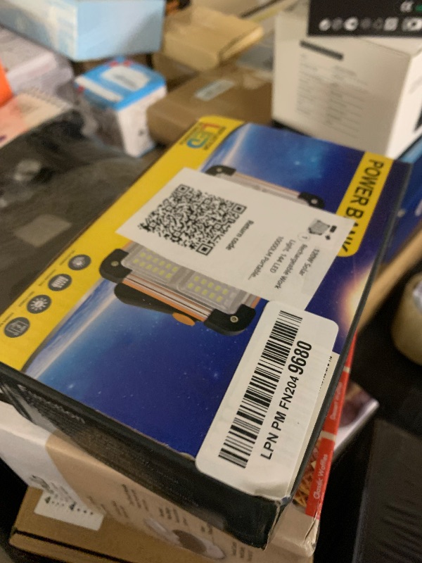 Photo 1 of 120W Solar Rechargeable Work Light, 144 LED 10000LM Portable Flood Light with Stand, IP66 Waterproof 4 Modes LED Job Site Lighting Flashlights for Mechanic Camping Fishing Car Repair