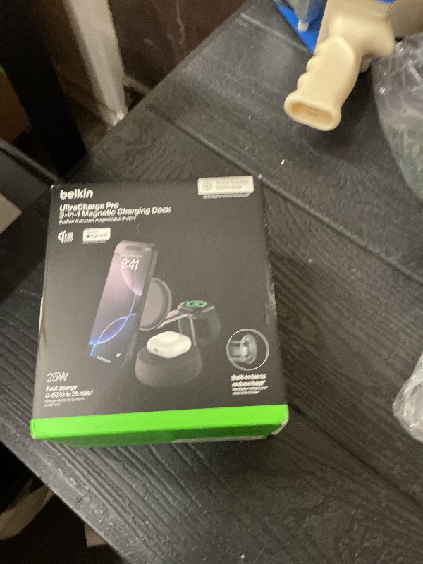 Photo 1 of Belkin MagSafe Charger Compatible, 3-in-1 Charging Station, Qi2.2 25W w/Cooling Fan (On/Off Control) Magnetic Wireless Charger for iPhone 17, Apple Watch, AirPods, Pixel 10 (45W Adapter Included)