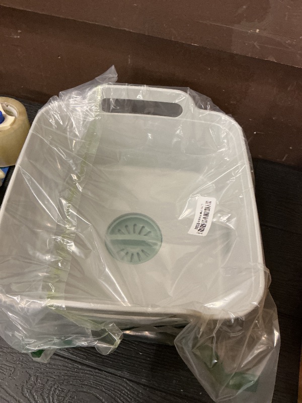 Photo 1 of Joseph Joseph Wash & Drain Kitchen Dish Tub Wash Basin with Handles and Draining Plug, 9 liters/2.3 Gallons, Stone/Sage Green