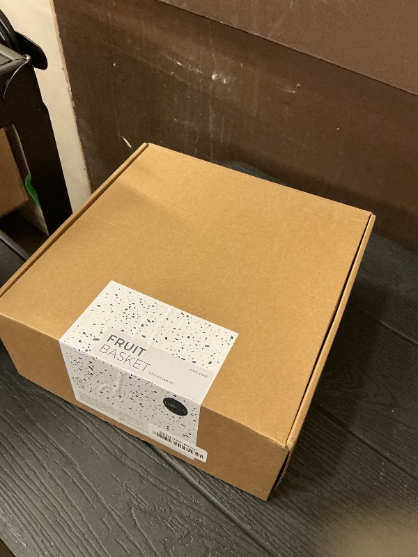 Photo 1 of LIBKEN Fruit Basket with Wooden Bamboo Lid - Fruit Bowl For Kitchen Counter - Countertop Bin for Produce Fruits, Potato and Veggie - Metal Wire Baskets For organizing - 11.4"x11.4"x4.5" - Black