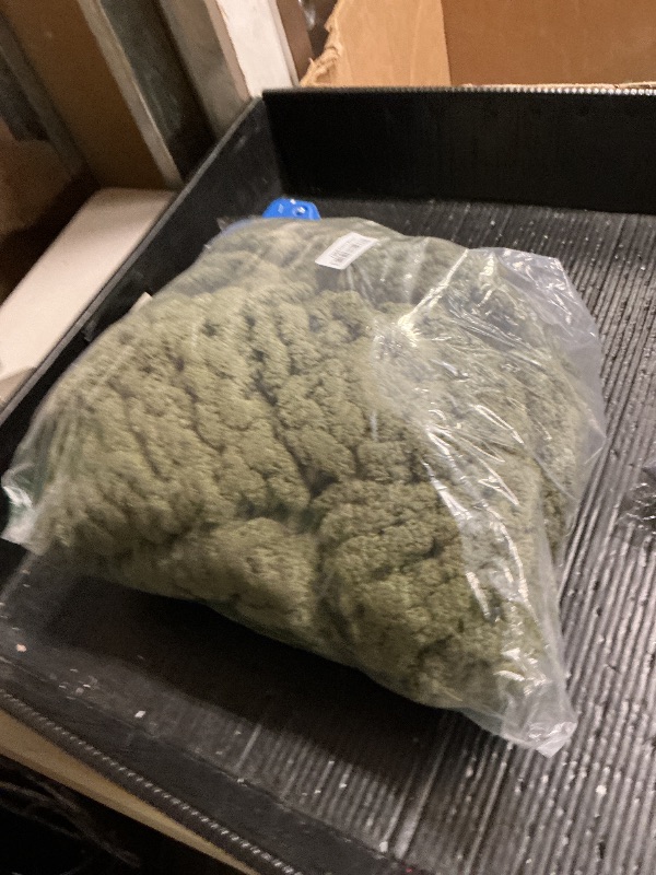 Photo 1 of WESHIONGOO Chunky Knit Blanket Throw 40"×40" Knitted Throw Blankets for Couch Bed Fluffy Soft Blanket with Jumbo Chenille Yarn Thick 100% Handmade (Olive Green)