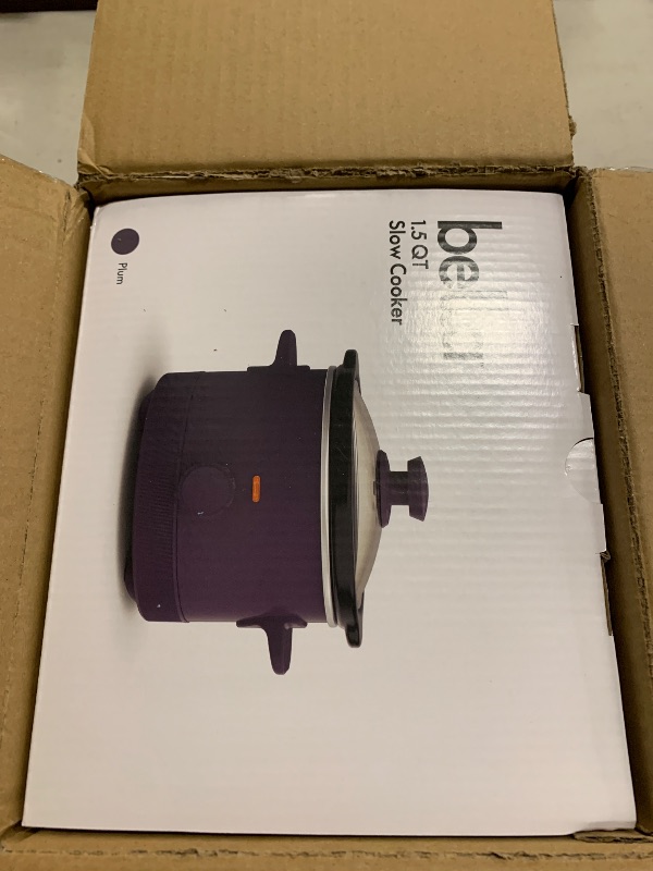 Photo 1 of bella 1.5 Qt Slow Cooker with 3 Heat Manual Control, Ceramic Nonstick Coating, Dishwasher Safe Stoneware Pot and Tempered Glass Lid, Tangle Free Cord Wrap & Cool Touch Handles, Plum