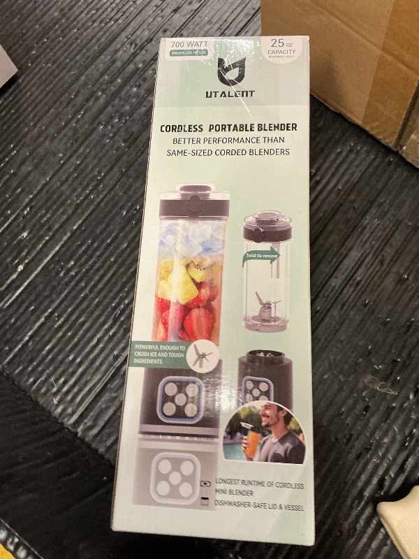 Photo 1 of UTALENT Cordless Portable Blender, 25 oz removable Vessel, Powerful Personal Blender, For-Smoothies, Ice Crush, 4 Programs, Leakproof-Lid & Sip Spout, USB-C Rechargeable, Dishwasher Safe Parts, Black