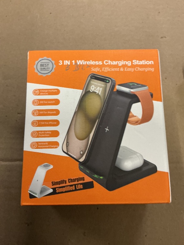 Photo 1 of GEEKERA 3 in 1 Wireless Charging Station for Apple, Fast Wireless Charger Stand Dock for iPhone 17 16 15 14 13 12 11 Pro Max Plus XR XS X, Apple Watch Ultra/11/10/9/SE/8/7/6/5/4/3/2, AirPods Pro/4/3/2