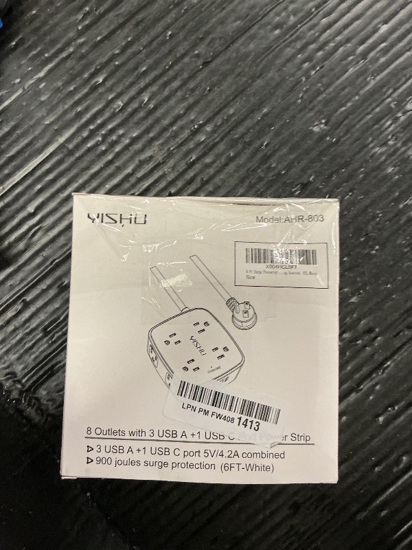 Photo 1 of 6 Ft Surge Protector Power Strip - 8 Widely Outlets with 4 USB Ports, 3 Side Outlet Extender with 6 Feet Extension Cord, Flat Plug, Wall Mount, Desk USB Charging Station, ETL,White