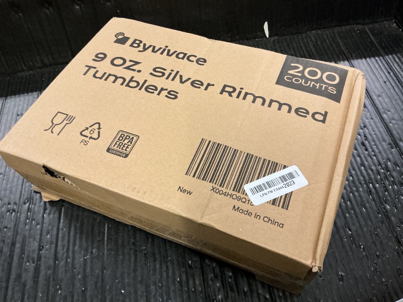 Photo 1 of [200 Pack] 9oz Clear Plastic Cups with Silver Rimmed Sturdy & Food Safe Disposable Wine Glasses Party Wedding Disposable Drinking Cups Plastic Cocktail Glasses for Wine, Juice & Cold Beverages