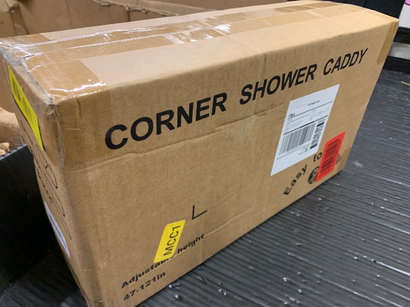 Photo 1 of ESSEME Corner Shower Caddy Tension Pole: Adjustable Rustproof 4-Tier Inside Bathroom Organizer - 47-121 inch Quick Installation Bathtub Shelves for Shampoo Storage - Rod Floor Standing Bath Rack