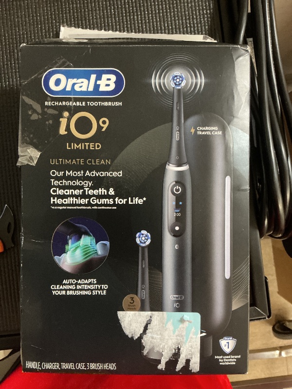 Photo 1 of Oral-B iO Series 9 Limited Rechargeable Black Electric Toothbrush with (2) Ultimate Clean and (1) Gentle Care Replacement Brush Heads, Black, Travel Case and Charger