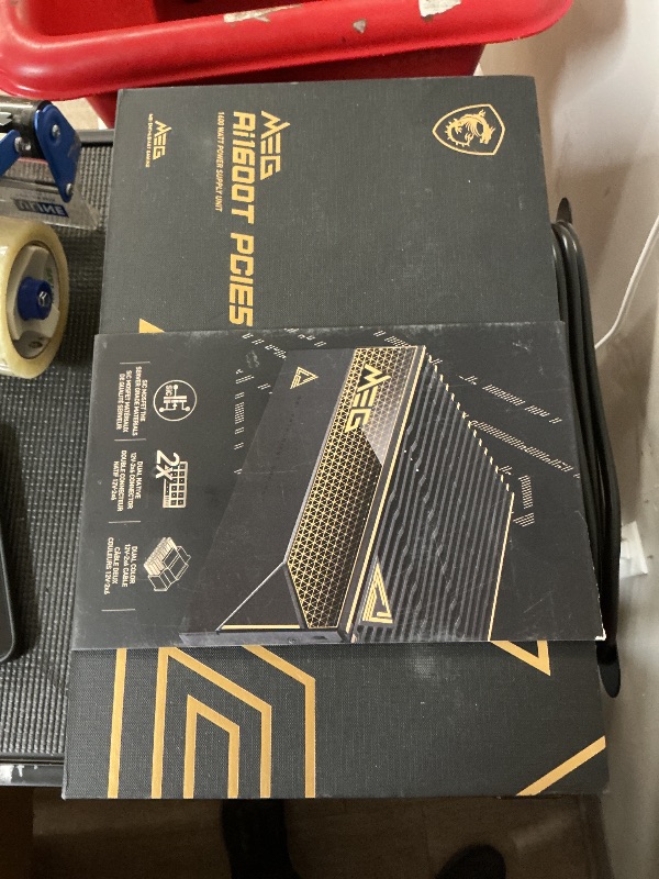Photo 1 of MSI MEG Ai1600T PCIE5 Power Supply Unit, 1600W, 80 Plus Titanium, ATX 3.1, PCIe 5.1 GPU Support, Dual-Native 12V-2x6, Cables with Dual-Color 12V-2x6 connectors, ATX PSU, Braided Cable