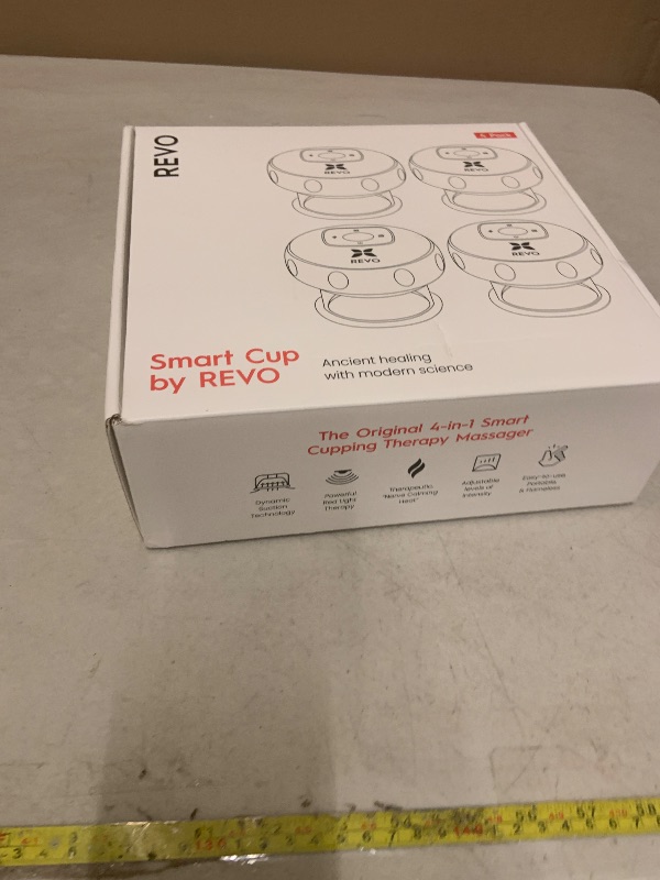 Photo 1 of REVO The Original 4-in-1 Smart Cupping Therapy Massager, Red Light Therapy for Targeted Pain Relief, Knots, Aches, Muscle Soreness, Circulation & Tighter Skin, Portable Cupping Kit (Four Pack)