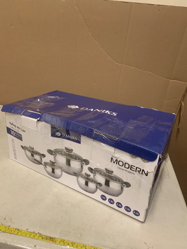 Photo 1 of Daniks Modern 10-Piece Stainless Steel Cookware Set with Glass Lids, Includes Saucepan, Tri-Ply Bases for Even Heating, Induction Compatible, Dishwasher Safe, Heatproof Handles