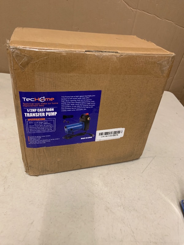 Photo 1 of 1/2 HP Cast Iron Transfer Pump, 120V 1560GPH Water Pump, High Pressure Transfer Pump with Suction Strainer and Brass Connectors.