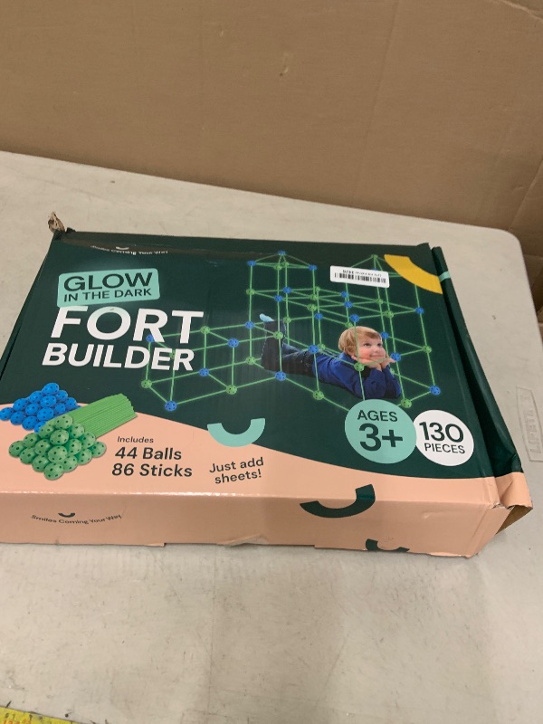 Photo 1 of 130 Piece Glow in The Dark Fort Building Kit - Indoor Play Engineering Set with Connecting Sticks & Balls - Creative STEM Building Toys