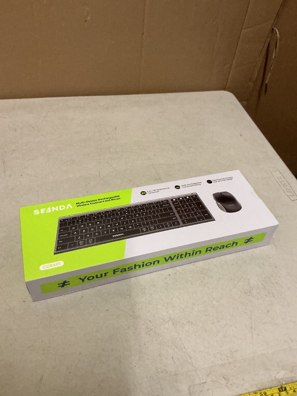 Photo 1 of seenda Wireless Bluetooth Keyboard and Mouse Combo, COE401 Rechargeable Slim Keyboard Mouse, 3 Multi-Device Connection, Compact Quiet Set Compatible for Mac/Windows Laptop MacBook iPad, Black Gray