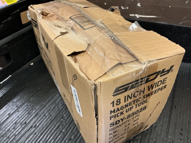 Photo 1 of 18-Inch Rolling Magnetic Sweeper with 9.5-inch Magnetic Trays, 45-Pound Capacity Telescoping Magnetic Pickup Lawn Sweeper, Adjustable Handle Pick-up Sweeper for Nails, Screws Workshop Garage Yard