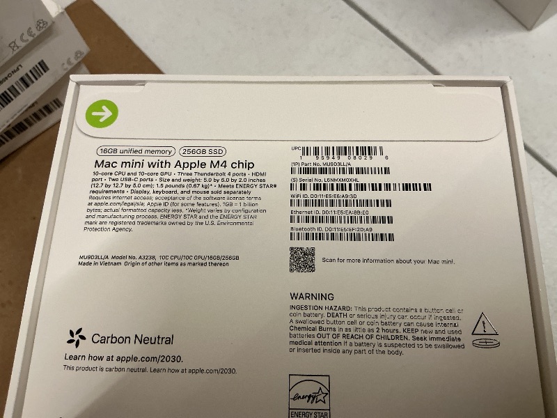 Photo 1 of Apple 2024 Mac mini Desktop Computer with M4 chip with 10?core CPU and 10?core GPU: Built for Apple Intelligence, 16GB Unified Memory, 256GB SSD Storage, Gigabit Ethernet. Works with iPhone/iPad