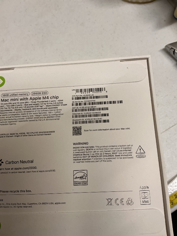 Photo 1 of Apple 2024 Mac mini Desktop Computer with M4 chip with 10?core CPU and 10?core GPU: Built for Apple Intelligence, 16GB Unified Memory, 256GB SSD Storage, Gigabit Ethernet. Works with iPhone/iPad