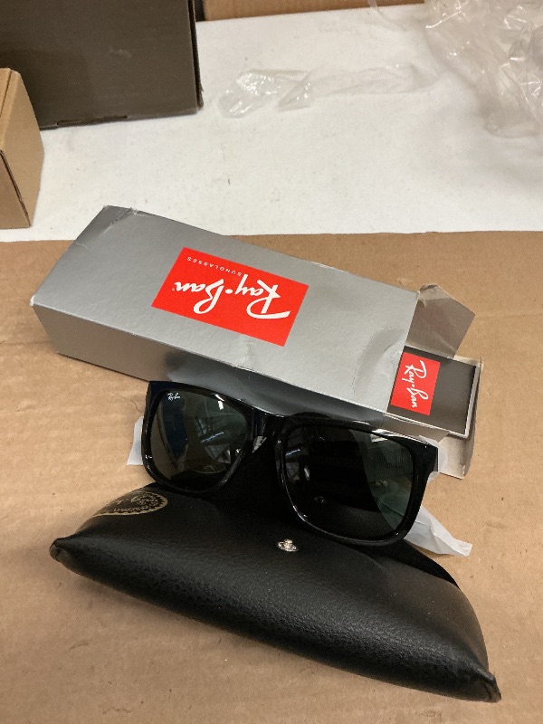 Photo 1 of Ray-Ban Unisex RB4165 Justin Rectangular Sunglasses, Black/Dark Green, 55 mm