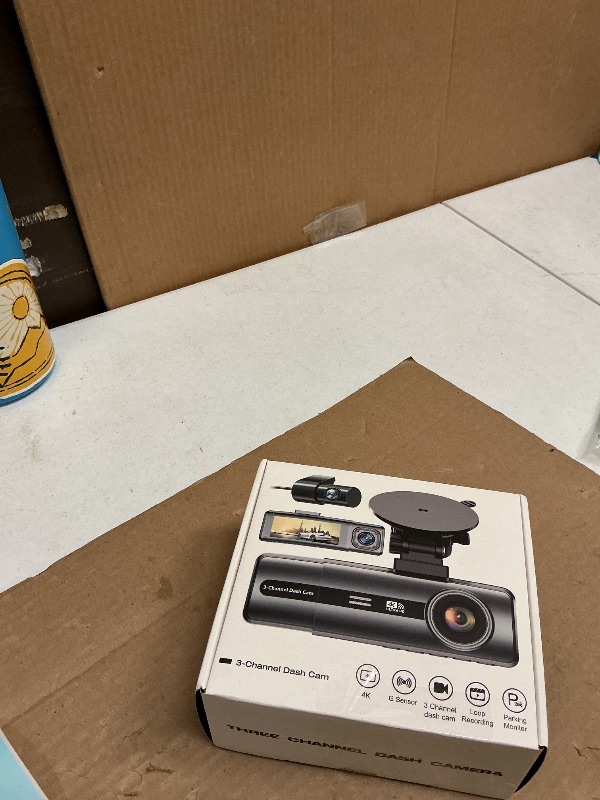 Photo 1 of 3 Channel 4K Dash Cam with 5GHz WiFi & APP Control, 4K/2.5K+1080P+1080P Front Inside and Rear, Triple Dash Camera with 64GB Card, G-Sensor, 24 Hours Parking Mode, Loop Recording, Night Vision