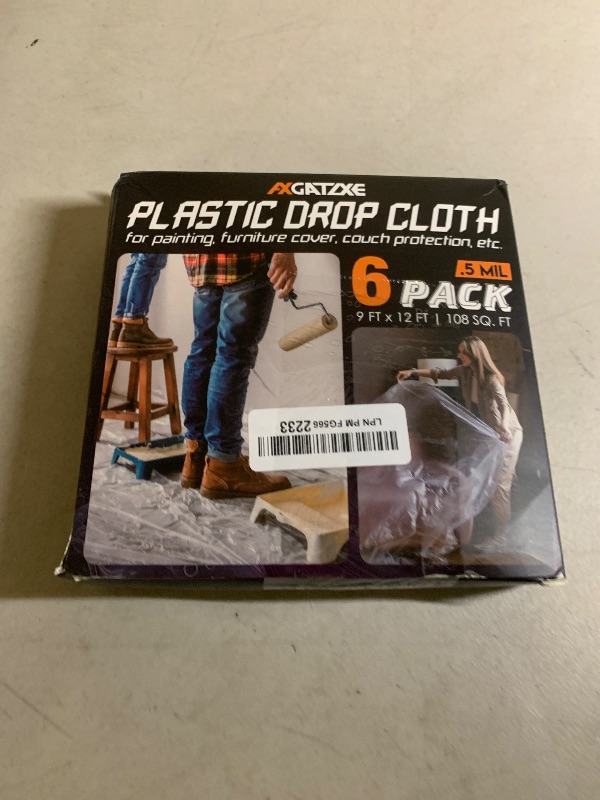 Photo 1 of 12 x 9 Ft Plastic Drop Cloths (6-Pack) - Disposable Painter's Sheeting & Tarps for Painting, Waterproof Furniture/Couch/Floor Protection
