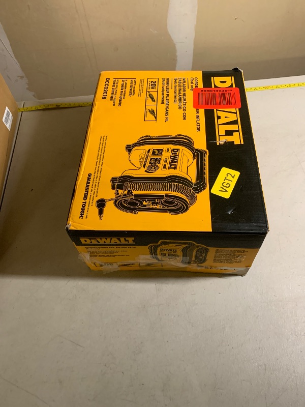 Photo 1 of DEWALT Tire Inflator Portable Air Compressor 20V MAX, Car Air Pump with Automatic Shut Off, LED Light, Tool Only (DCC020IB)