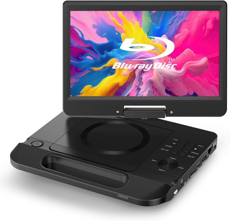 Photo 1 of FANGOR 12.5" Portable Blu-ray Player with 10.5" 1080P Full HD Swivel Screen, Blu-ray DVD Player with HDMI Out & AV in, 4-5 Hours Rechargeable Battery, Support USB/Micro SD Card