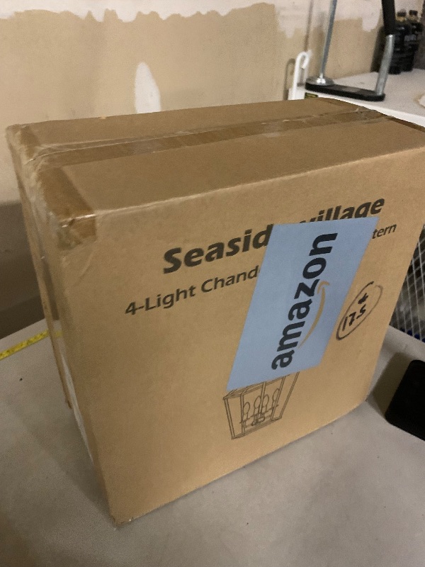 Photo 1 of 4 Light Chandelier, Industrial Ceiling Light Black Lantern Light Fixtures with Farmhouse Metal Cage Adjustable Height Rustic Geometric Hanging Light E12 Base for Kitchen Island, Entryway, Indoor