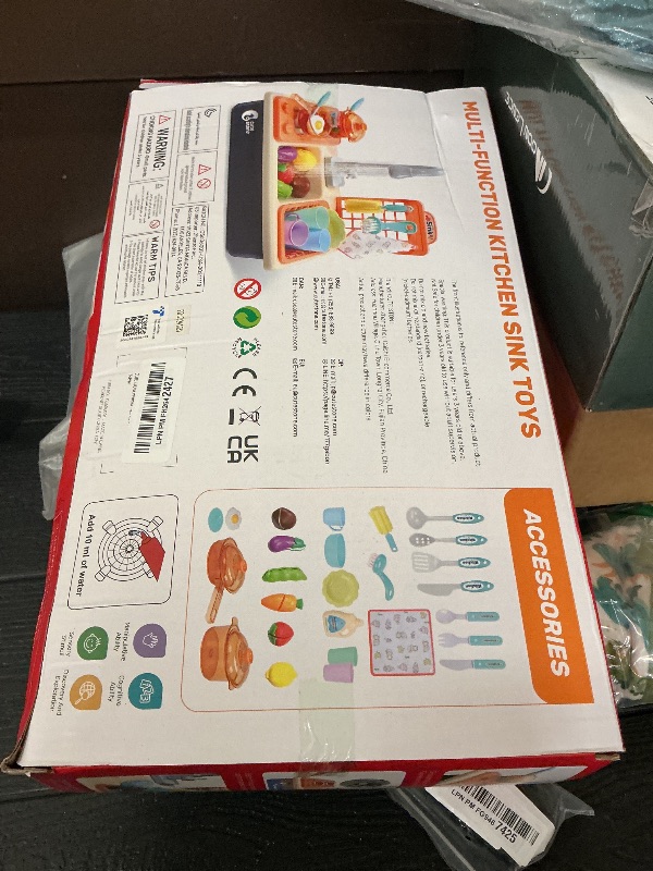 Photo 1 of CUTE STONE Pretend Play Kitchen Sink Toys with Play Cooking Stove, Pot and Pan with Spray Realistic Light and Sound, Dish Rack & Play Cutting Food, Utensils Tableware Accessories for Kids Toddlers