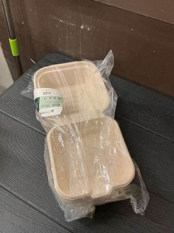 Photo 1 of [50 COUNT]Harvest Pack 6 X 6" Compostable Clamshell Take Out Food Containers, PFAS FREE Square To go Containers with Lids, Heavy-Duty Disposable Bagasse Bento Cake Box, Eco-Friendly Sugarcane Fibers