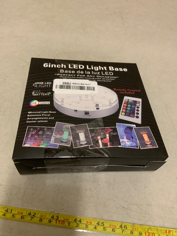 Photo 1 of LED Light Base for Glass Art - 6 Inch Round Multicolor LED Vase Base with Remote Control for 3D Display | Rechargeable Battery Operated LED Light Wedding Centerpieces Pedestal for Glass Art Figurines