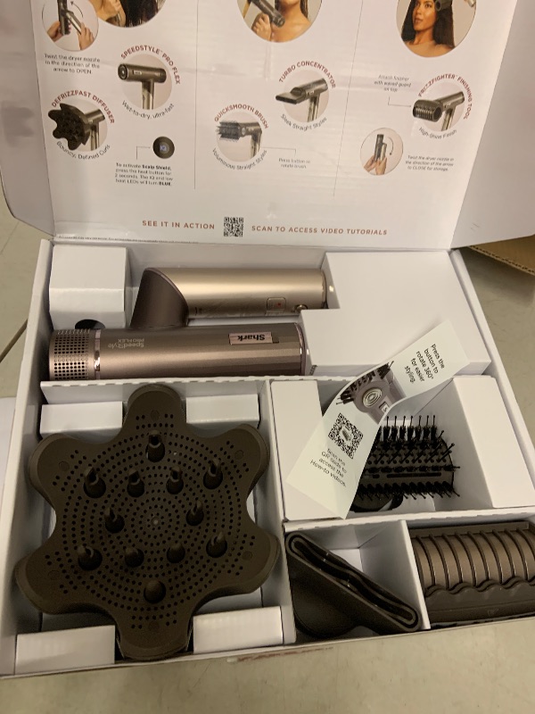 Photo 1 of Shark SpeedStyle Pro Flex Professional Performance High-Velocity Hair Dryer System with Scalp Shield & IQ Speed Styling and Drying Suite, Lightweight, Ionic, No Heat Damage, Mocha Silver, HD542