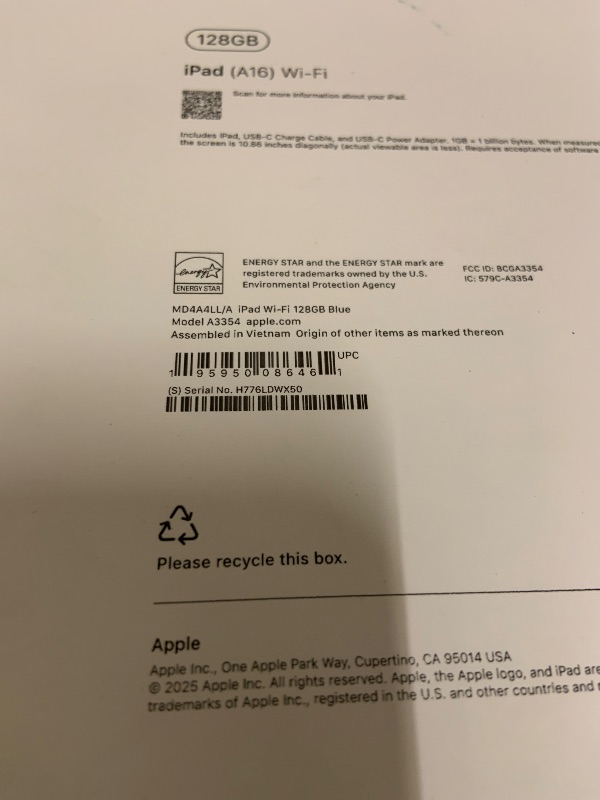 Photo 1 of Apple iPad 11-inch: A16 chip, 11-inch Model, Liquid Retina Display, 128GB, Wi-Fi 6, 12MP Front/12MP Back Camera, Touch ID, All-Day Battery Life — Blue