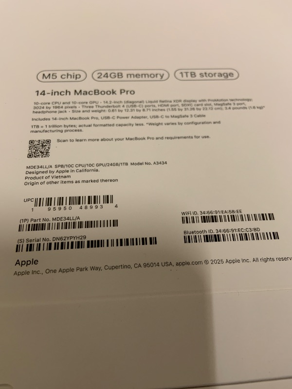 Photo 1 of Apple 2025 MacBook Pro Laptop with M5 chip with 10?core CPU and 10?core GPU: Built for Apple Intelligence, 14.2-inch Liquid Retina XDR Display, 24GB Unified Memory, 1TB SSD Storage; Space Black