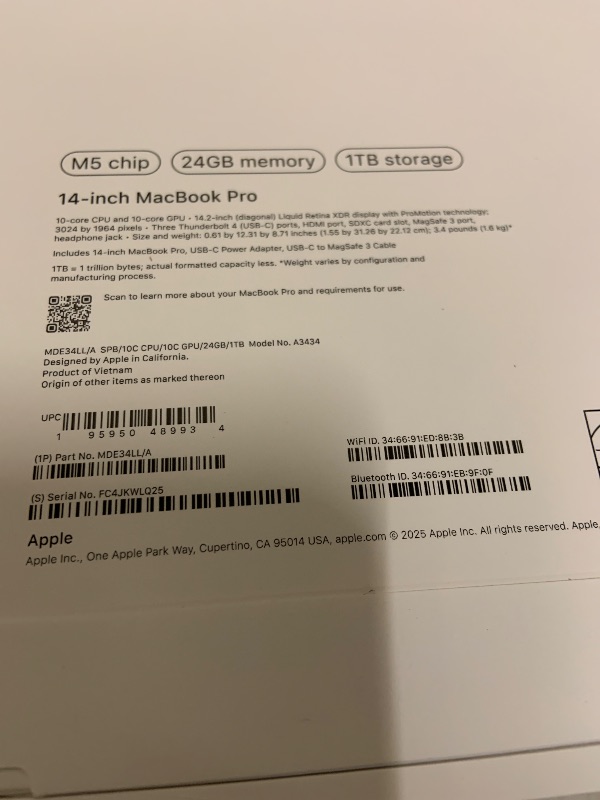 Photo 1 of Apple 2025 MacBook Pro Laptop with M5 chip with 10?core CPU and 10?core GPU: Built for Apple Intelligence, 14.2-inch Liquid Retina XDR Display, 24GB Unified Memory, 1TB SSD Storage; Space Black