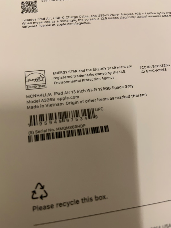 Photo 1 of Apple iPad Air 13-inch with M3 chip Built for Apple Intelligence, Liquid Retina Display, 128GB, 12MP Front/Back Camera, Wi-Fi 6E, Touch ID, All-Day Battery Life — Space Gray